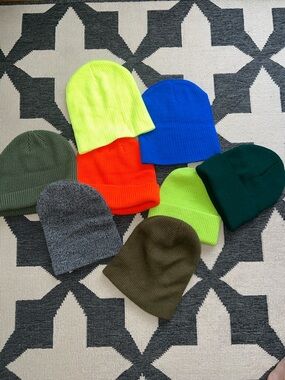BUNDLE 8 Knit Beanies Neon Yellow Green Blue Grey Orange